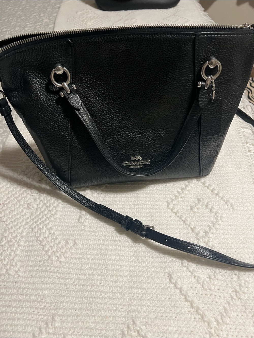 Coach Black Pebbled Leather Shoulder Bag with Silver Hardware